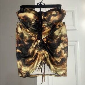 Brown and Gold Ruched Mini skirt set